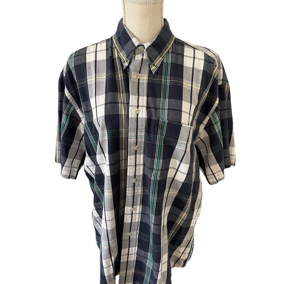 Pendleton Shirt Mens L Green Blue Plaid S/S Button Down Pocket 100% Cotton - Picture 1 of 6